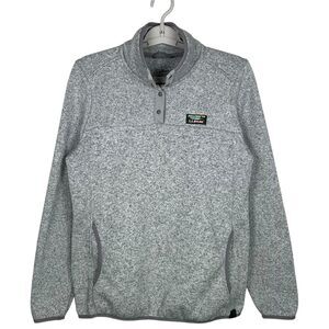 LL Bean Fleece Pullover Womens Medium Gray Sweater Knit 1/4 Snap Button Hiking